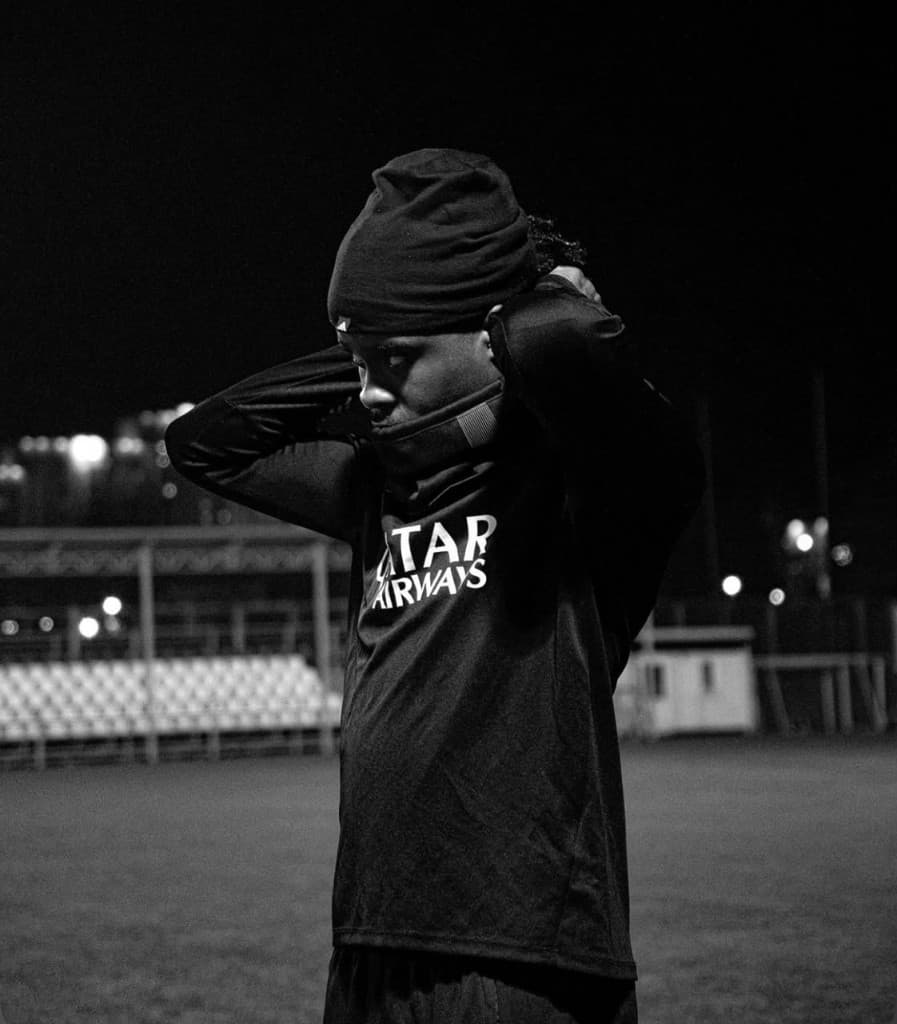 Ebuka on the pitch in training kit